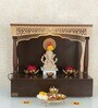Brown  Indian Teak Wood Hand Crafted Mahirap Pillar Mandir With LED