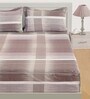 Brown 160 TC Stripe Print Cotton Single Bed Sheet with 1 Pillow Cover