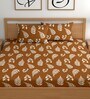 Brown 180 TC Floral Cotton Queen Double Bedsheet 2 Pillow covers