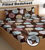 Brown 180 TC Geometric Cotton Fitted Double Bedsheet 2 Pillow covers