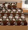 Brown 180 TC Floral Cotton Queen Double Bedsheet 2 Pillow covers