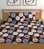 Brown 180 TC Geometric Cotton Queen Double Bedsheet 2 Pillow covers