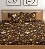 Brown 180 TC Floral Cotton Fitted Double Bedsheet 2 Pillow covers