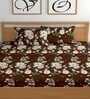 Brown 180 TC Floral Cotton Fitted Double Bedsheet 2 Pillow covers