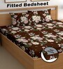 Brown 180 TC Floral Cotton Fitted Double Bedsheet 2 Pillow covers