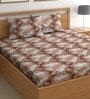 Brown 180 TC Floral Cotton Queen Double Bedsheet 2 Pillow covers