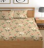 Brown 180 TC Floral Cotton Fitted Double Bedsheet 2 Pillow covers