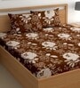 Brown 180 TC Floral Cotton Queen Double Bedsheet 2 Pillow covers