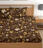 Brown 180 TC Floral Cotton Fitted Double Bedsheet 2 Pillow covers