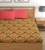 Brown 180 TC Floral Cotton Queen Double Bedsheet 2 Pillow covers