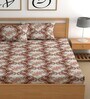 Brown 180 TC Floral Cotton Fitted Double Bedsheet 2 Pillow covers