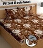 Brown 180 TC Floral Cotton Fitted Double Bedsheet 2 Pillow covers