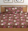 Brown 180 TC Floral Cotton Fitted Double Bedsheet 2 Pillow covers