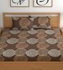 Brown 180 TC Floral Cotton Queen Double Bedsheet 2 Pillow covers