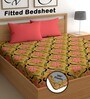 Brown 180 TC Floral Cotton Fitted Double Bedsheet 2 Pillow covers