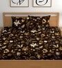 Brown 180 TC Floral Cotton Queen Double Bedsheet 2 Pillow covers