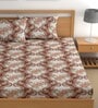Brown 180 TC Floral Cotton Queen Double Bedsheet 2 Pillow covers