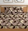 Brown 180 TC Floral Cotton Fitted Double Bedsheet 2 Pillow covers