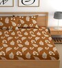 Brown 180 TC Floral Cotton Fitted Double Bedsheet 2 Pillow covers