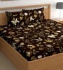 Brown 180 TC Floral Cotton Queen Double Bedsheet 2 Pillow covers