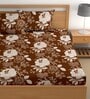 Brown 180 TC Floral Cotton Queen Double Bedsheet 2 Pillow covers