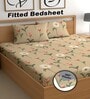 Brown 180 TC Floral Cotton Fitted Double Bedsheet 2 Pillow covers