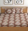 Brown 180 TC Floral Cotton Fitted Double Bedsheet 2 Pillow covers
