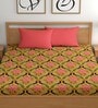 Brown 180 TC Floral Cotton Fitted Double Bedsheet 2 Pillow covers