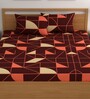 Brown 180 TC Geometric Cotton Fitted Double Bedsheet 2 Pillow covers