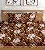 Brown 180 TC Floral Cotton Fitted Double Bedsheet 2 Pillow covers