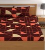 Brown 180 TC Geometric Cotton Fitted Double Bedsheet 2 Pillow covers