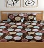 Brown 180 TC Geometric Cotton Fitted Double Bedsheet 2 Pillow covers
