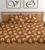 Brown 180 TC Floral Cotton Fitted Double Bedsheet 2 Pillow covers