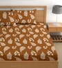 Brown 180 TC Floral Cotton Queen Double Bedsheet 2 Pillow covers