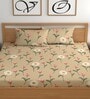 Brown 180 TC Floral Cotton Fitted Double Bedsheet 2 Pillow covers