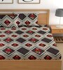 Brown 180 TC Floral Cotton Fitted Double Bedsheet 2 Pillow covers