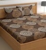 Brown 180 TC Floral Cotton Queen Double Bedsheet 2 Pillow covers