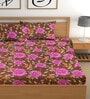 Brown 180 TC Floral Cotton Fitted Double Bedsheet 2 Pillow covers