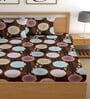 Brown 180 TC Geometric Cotton Fitted Double Bedsheet 2 Pillow covers
