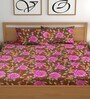 Brown 180 TC Floral Cotton Fitted Double Bedsheet 2 Pillow covers