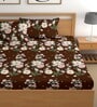 Brown 180 TC Floral Cotton Fitted Double Bedsheet 2 Pillow covers