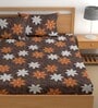 Brown 180 TC Floral Cotton Queen Double Bedsheet 2 Pillow covers