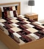 Brown 180 TC Geometric Cotton Single Bedsheet Pillow covers