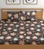 Brown 200 TC Floral Cotton Fitted Double Bedsheet 2 Pillow covers