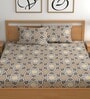 Brown 200 TC Abstract Cotton Queen Double Bedsheet 2 Pillow covers