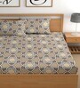 Brown 200 TC Abstract Cotton Fitted Double Bedsheet 2 Pillow covers