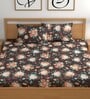 Brown 200 TC Floral Cotton Queen Double Bedsheet 2 Pillow covers