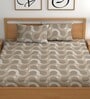 Brown 200 TC Abstract Cotton Queen Double Bedsheet 2 Pillow covers