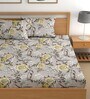 Brown 200 TC Floral Cotton Fitted Double Bedsheet 2 Pillow covers