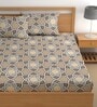 Brown 200 TC Abstract Cotton Queen Double Bedsheet 2 Pillow covers